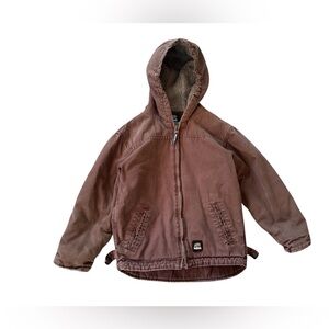 Berne Sherpa Lined Jacket Size Medium 10-12 Youth Canvas Coat Work Chore Brown